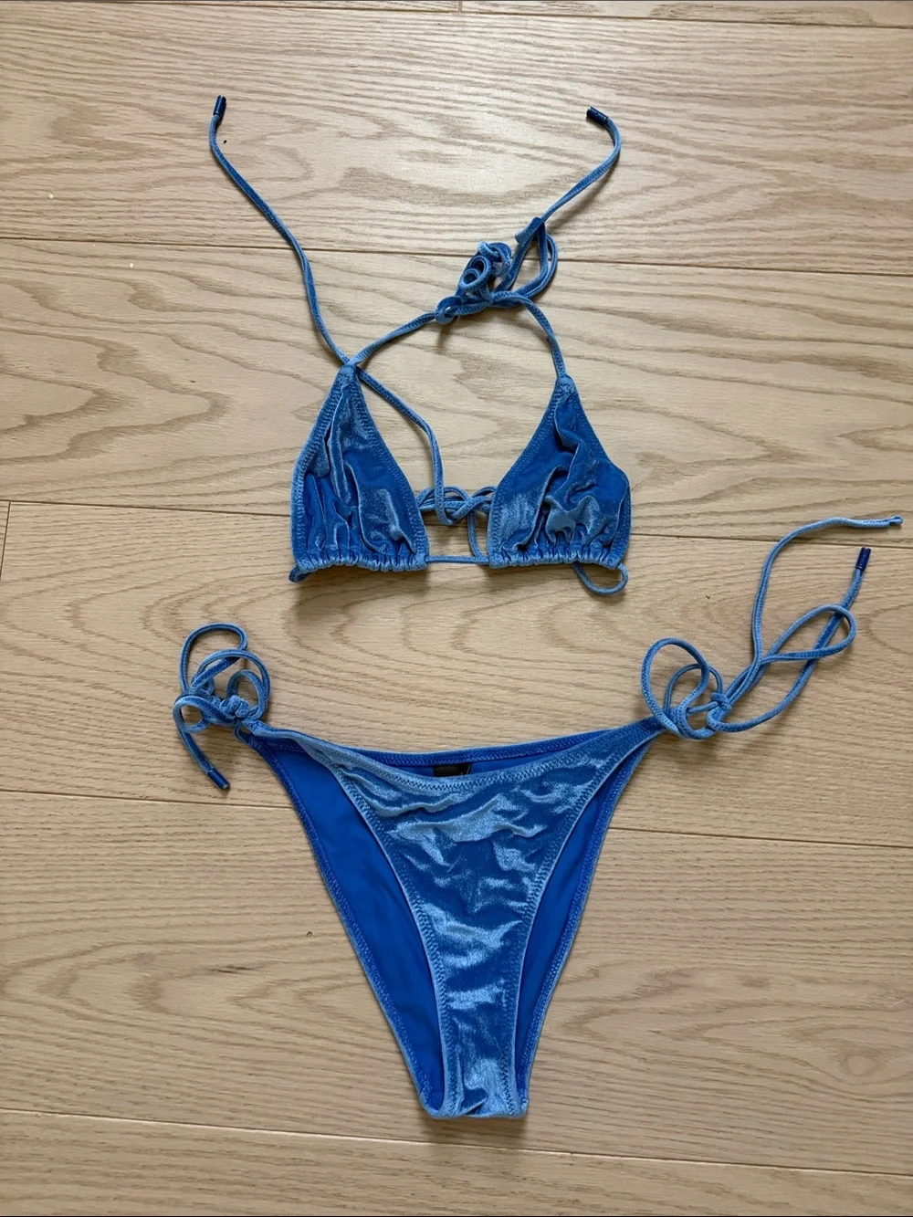 triangl swimwear Shimmer Blue Velvet Tie-Side Triangle Bikini